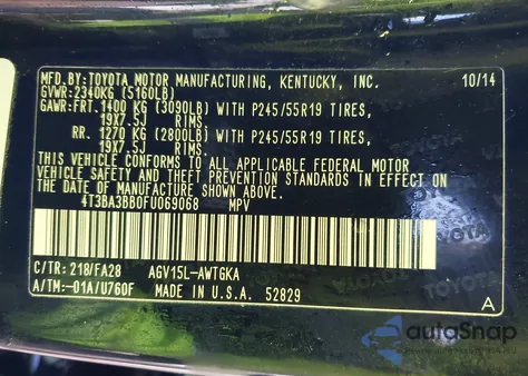 2015 Toyota Venza Le from USA, damaged, VIN 4T3BA3BB0FU069068